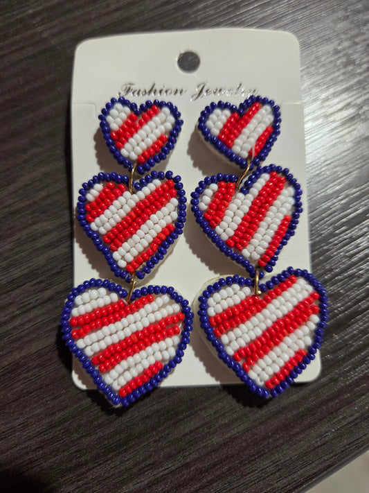 RWB Beaded Heart Dangle