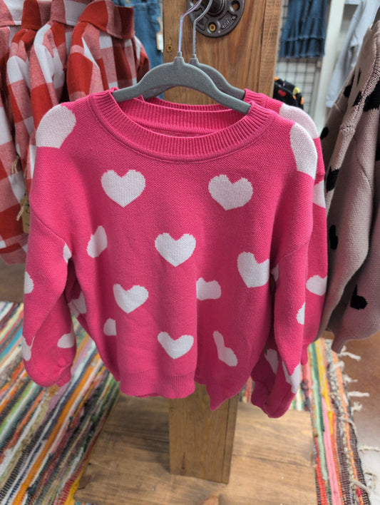 Girls Pink Heart Sweater