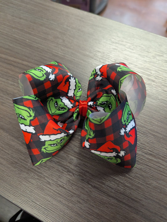 Plaid Green Monster Bow