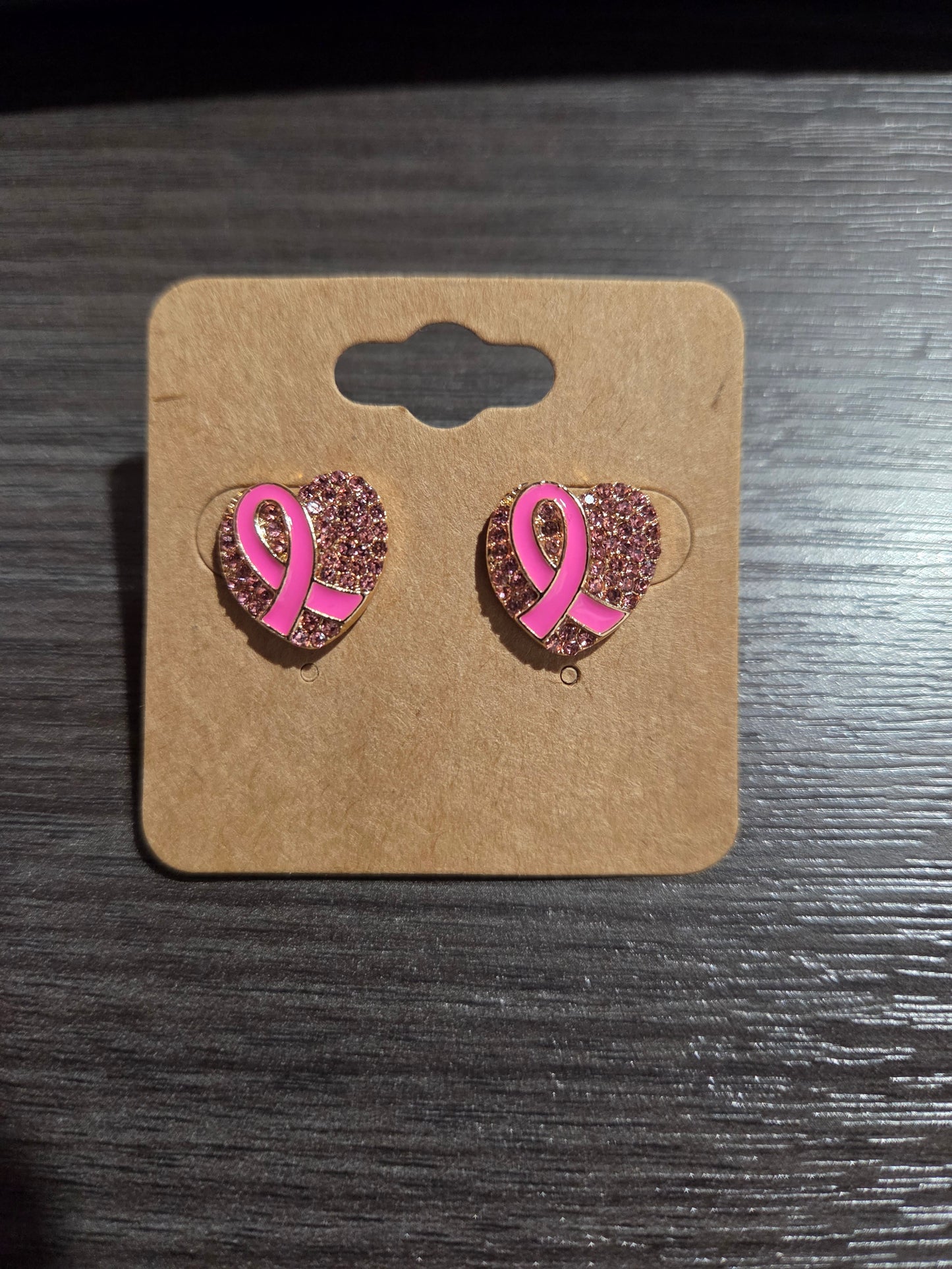 Pink Heart Ribbon Stud