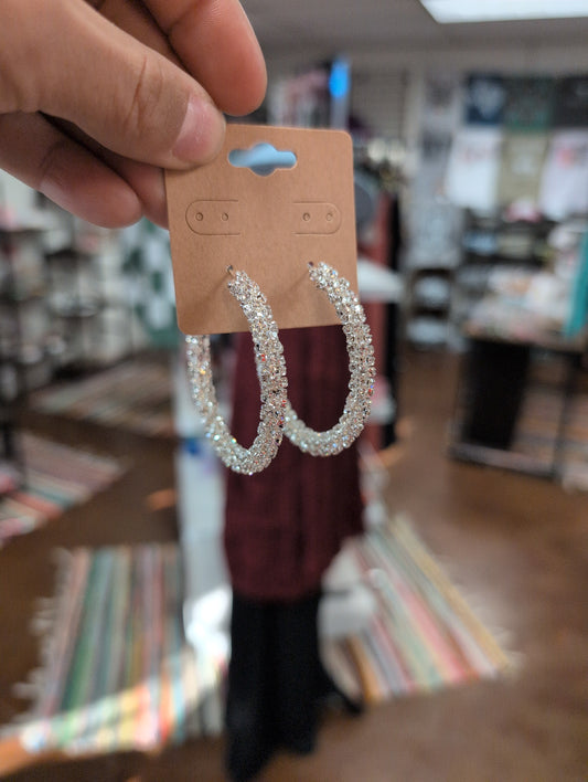Silver Rhinestone Hoops
