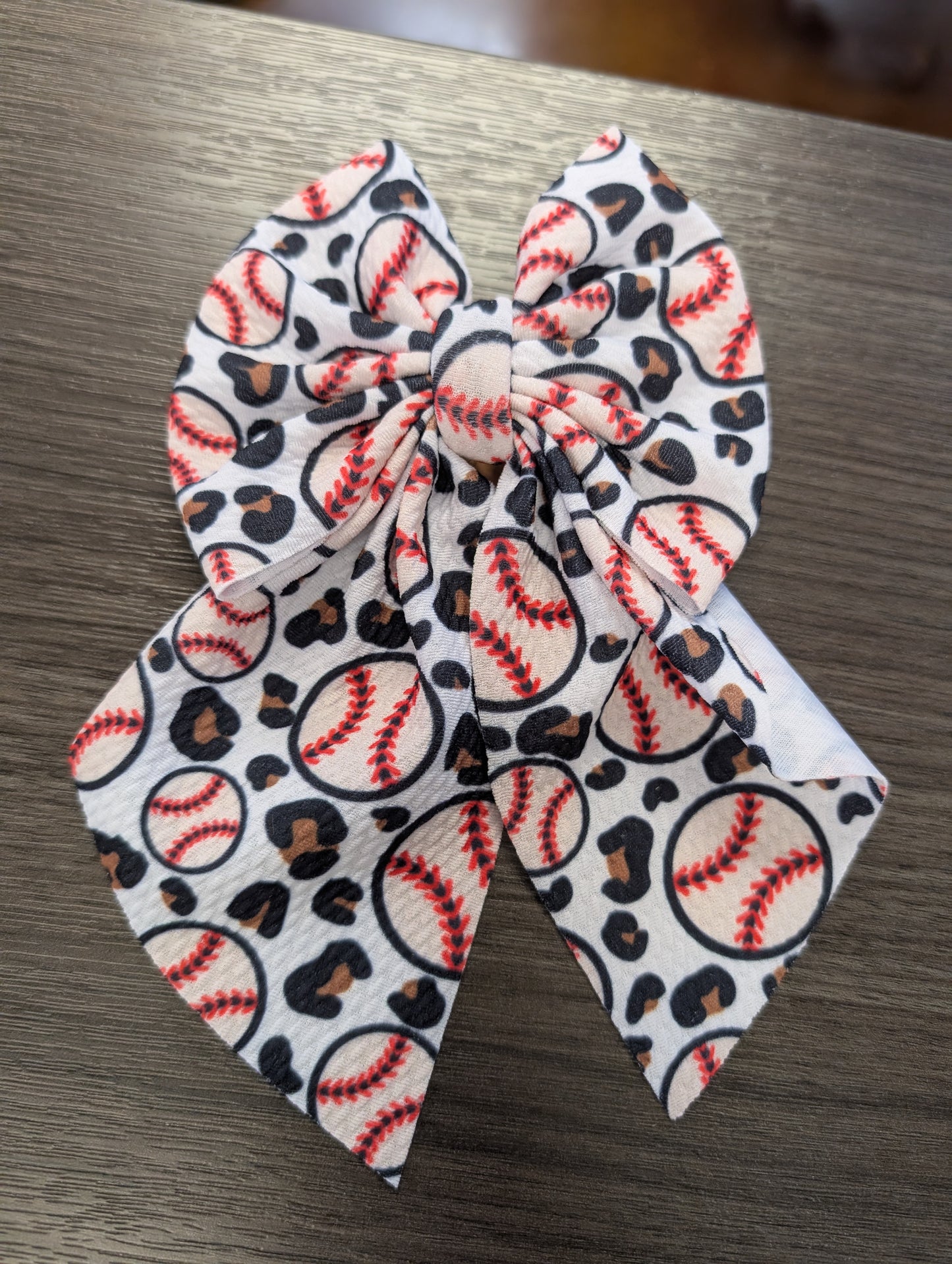 Baseball Leopard Fabric Bow