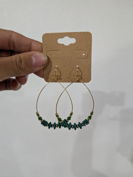 Gold Hoop Green Beads