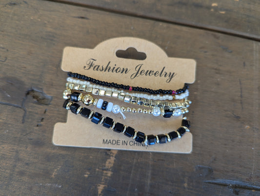 5pc Stacked Bead Bracelets Black