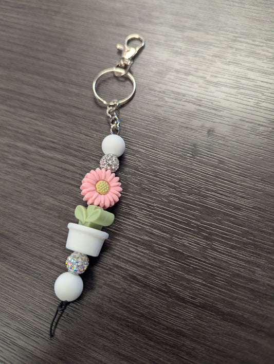 White Bling Flower Keychain