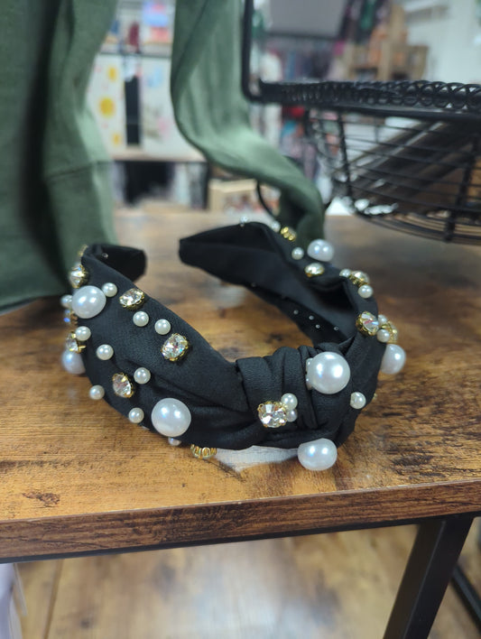 Black Pearl Rhinestone Headband
