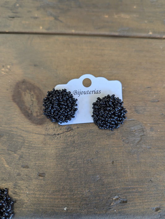 Black Bead Ball Earrings