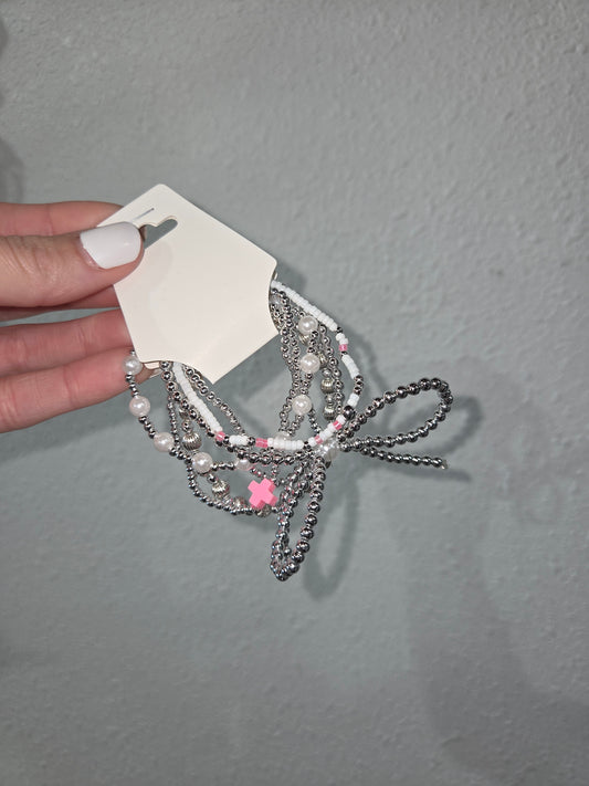 Silver/White/Pink Bracelet Set