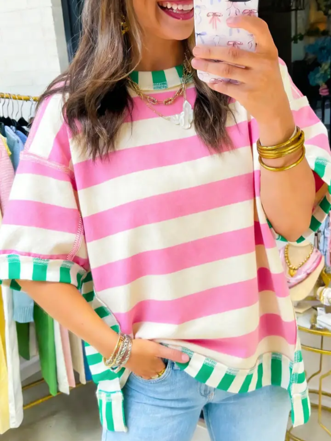 Pink/Grn Stripe Patchwork