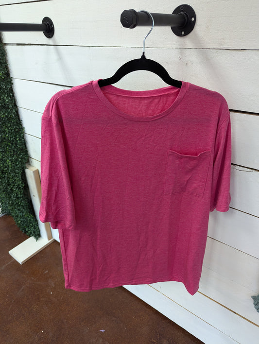 Pink Solid Basic Pocket Tee