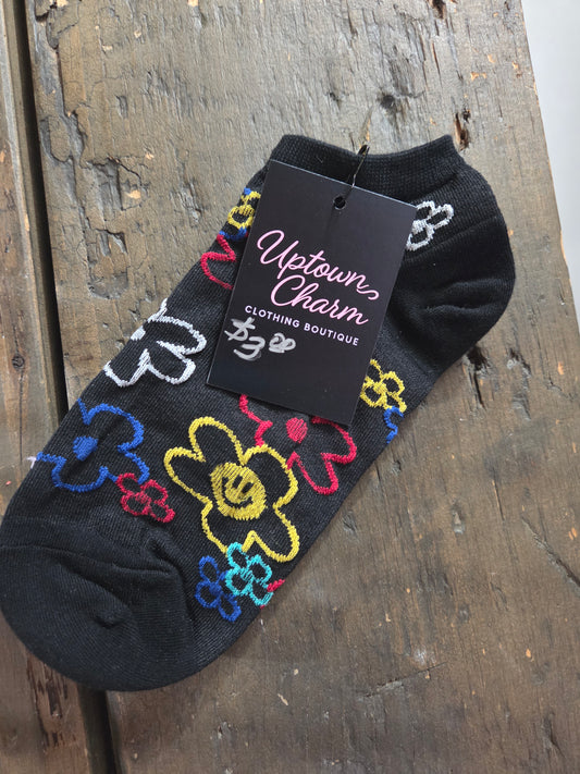 Black w/ Flower Socks