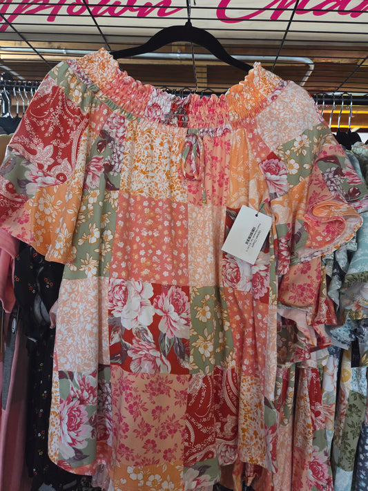 Peach Patchwork Top