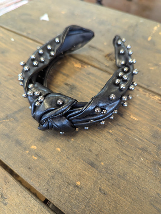 Black Pearl Leather Headband