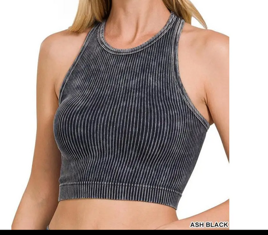Rib Halter Tank - Ash Black