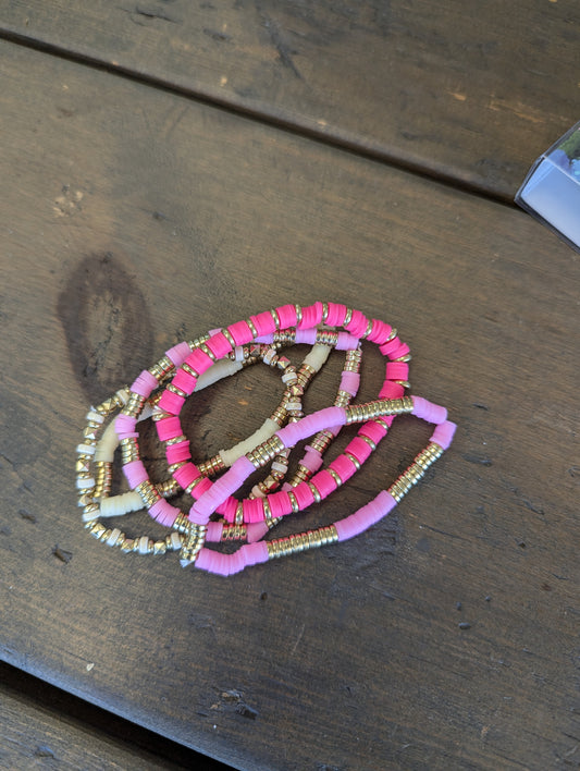 5pc Pink Stacked Bead Bracelet
