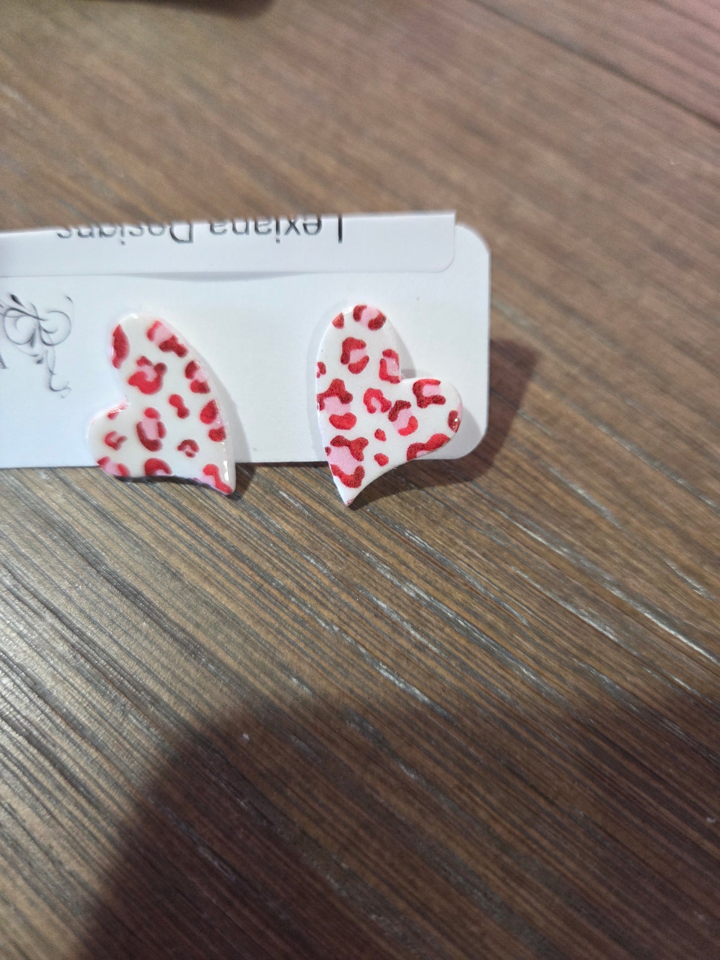 Leopard Heart Studs LG
