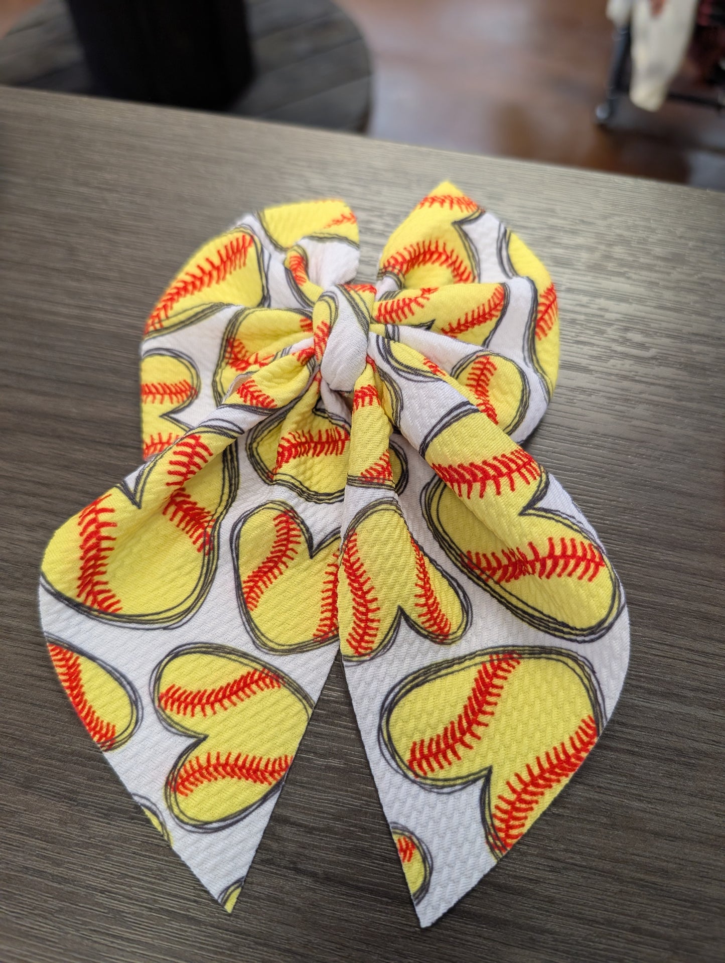 Softball Heart Fabric Bow