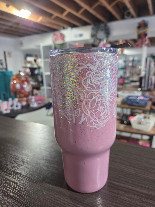 24oz Tumbler Lt Purple Waterfall Floral