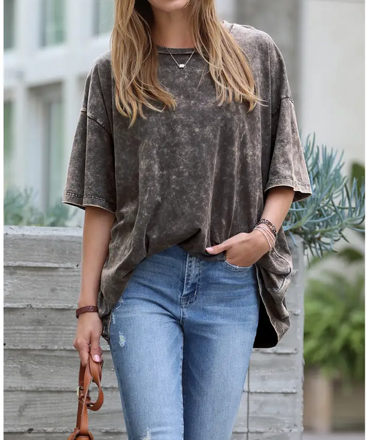 Acid Wash Oversized Tee - Ash Black