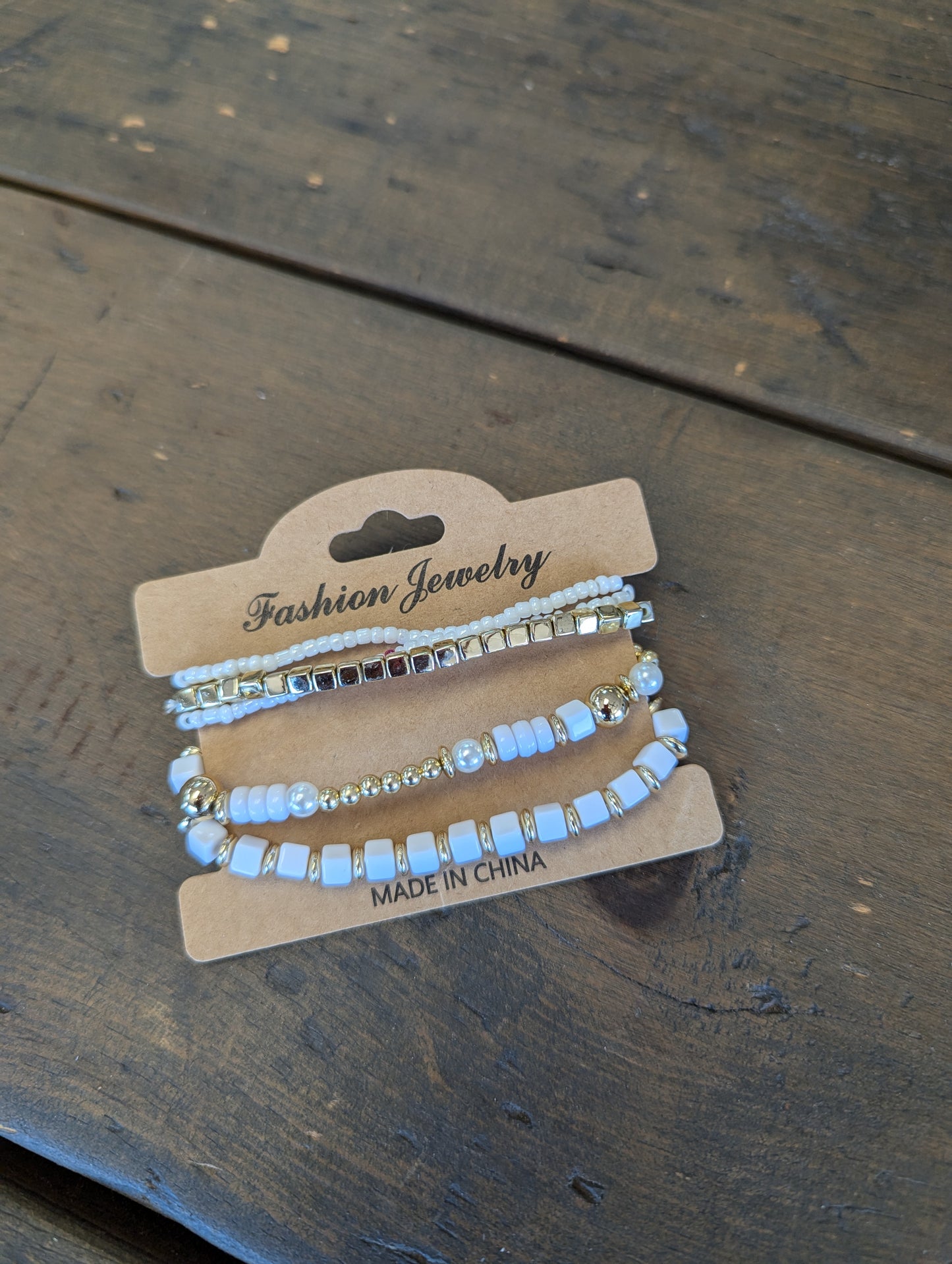 5pc Stacked Bead Bracelets White