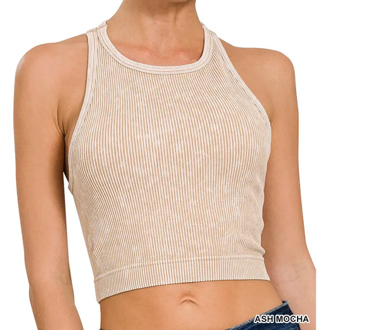 Rib Halter Tank - Ash Mocha