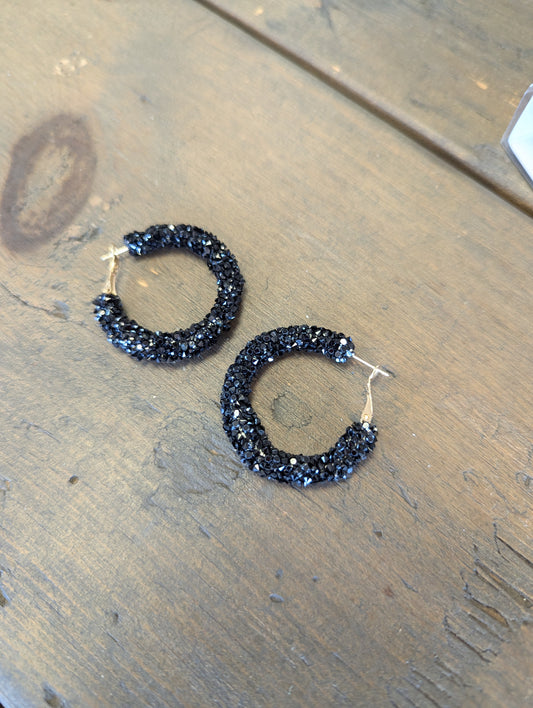 Black Sparkle Hoops