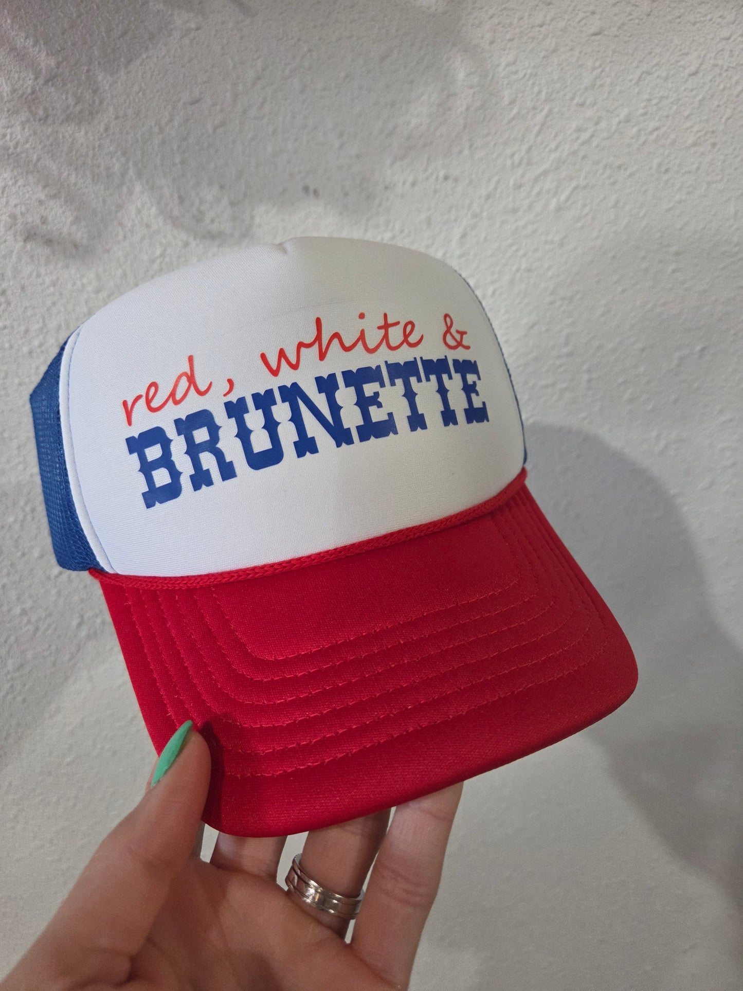 Red, White & Brunette Trucker