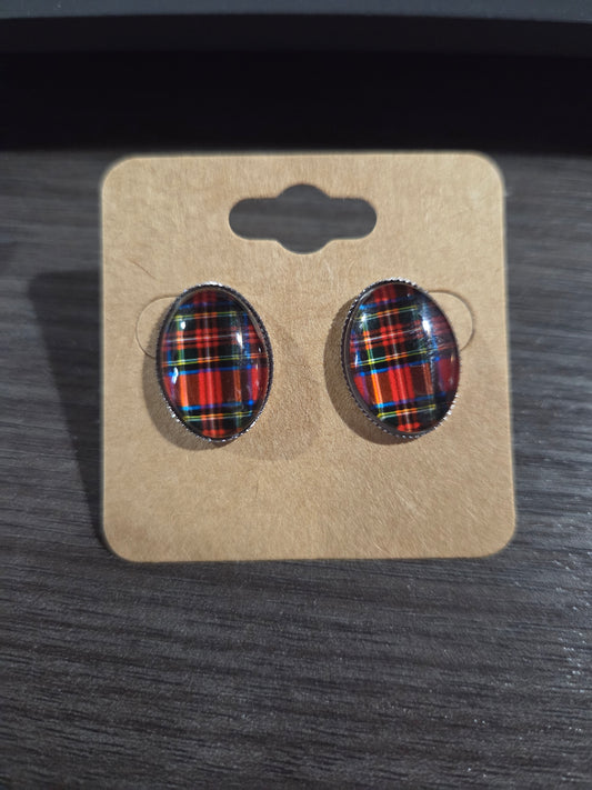 Plaid Oval Studs