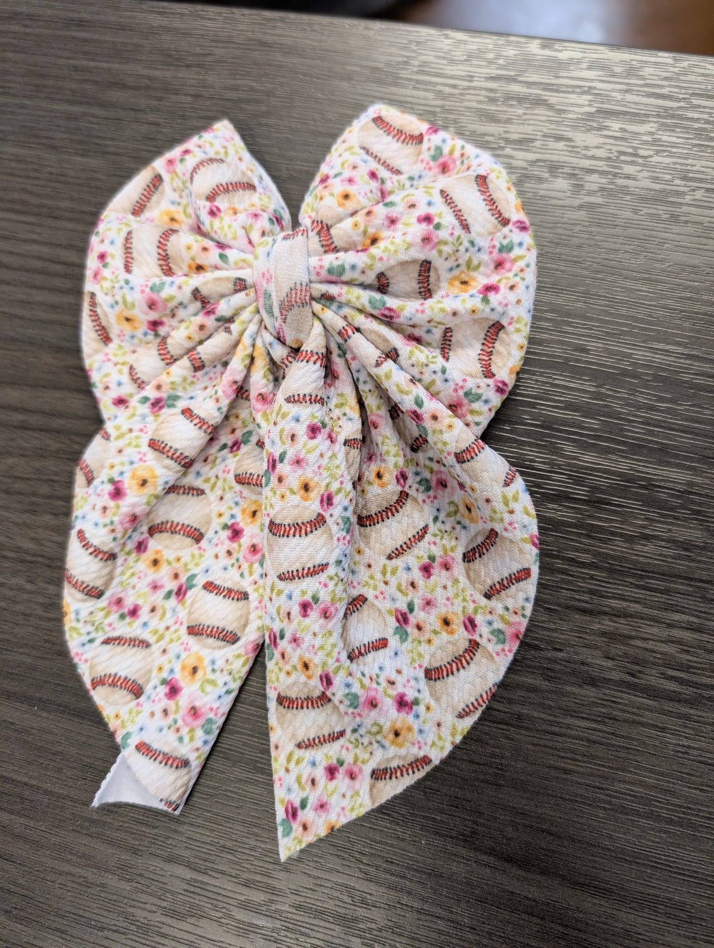 Floral Baseball Fabric Bow