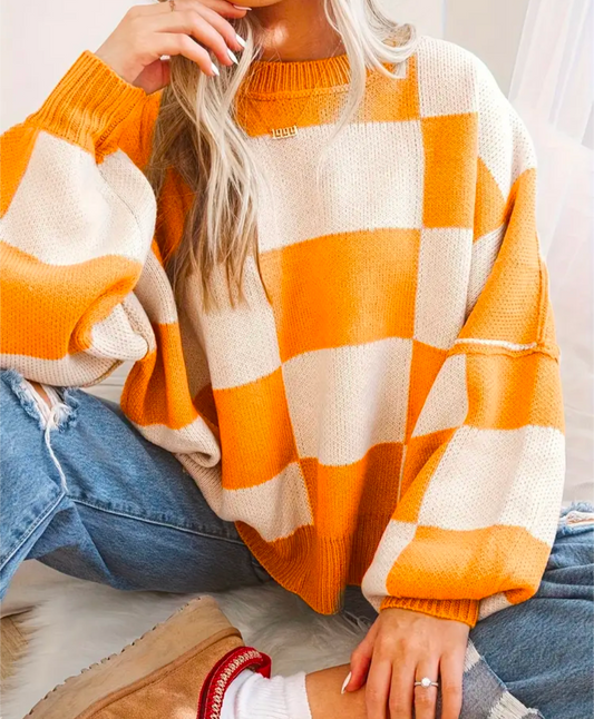Orange Checkered Sweater