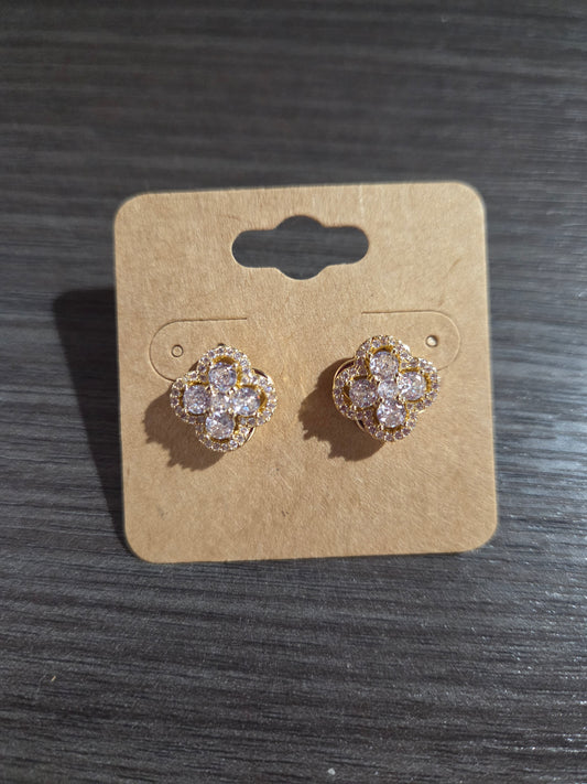 Gold & Rhinestone Flower Stud