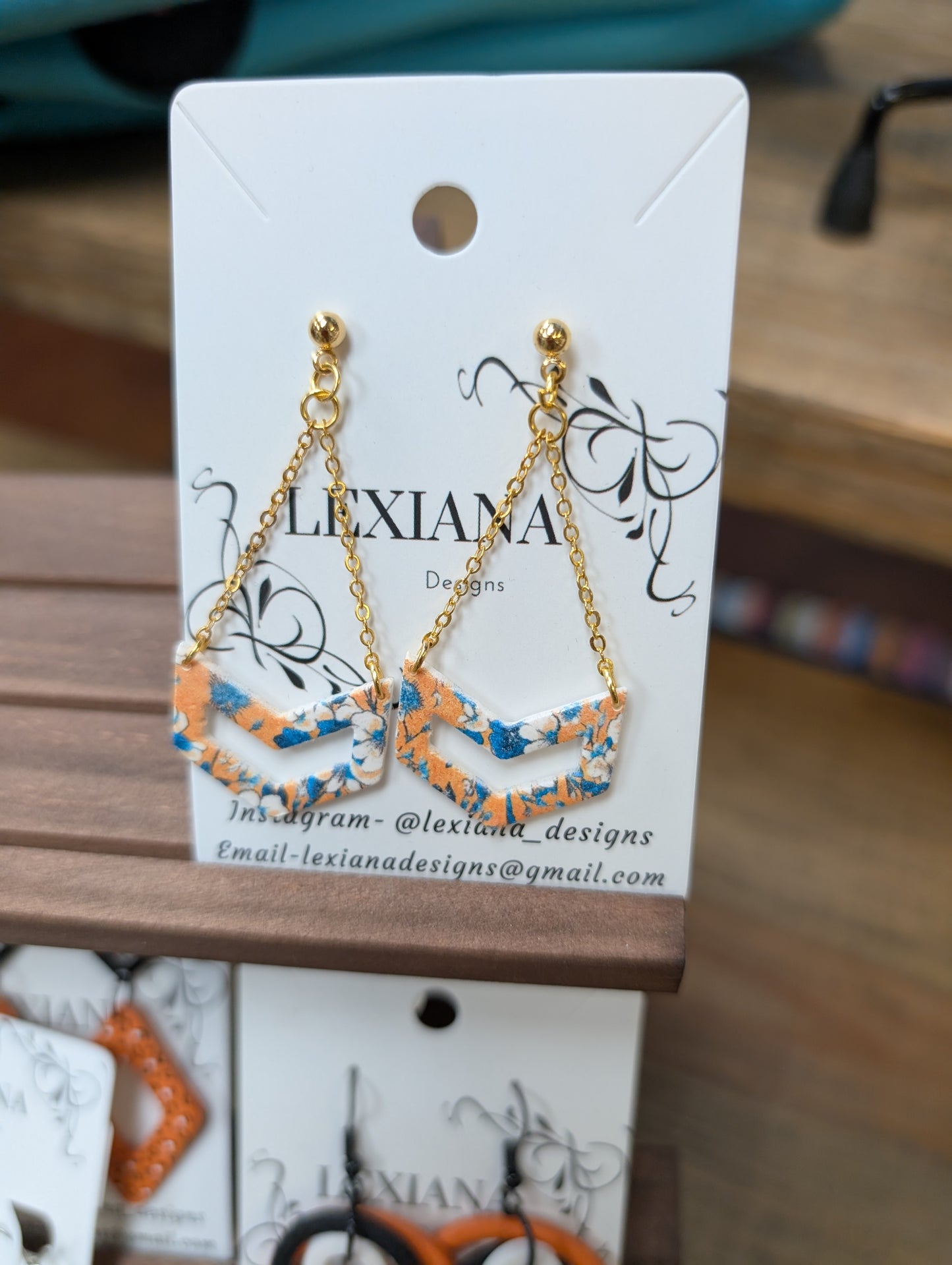 Orange Blue Floral Dangle