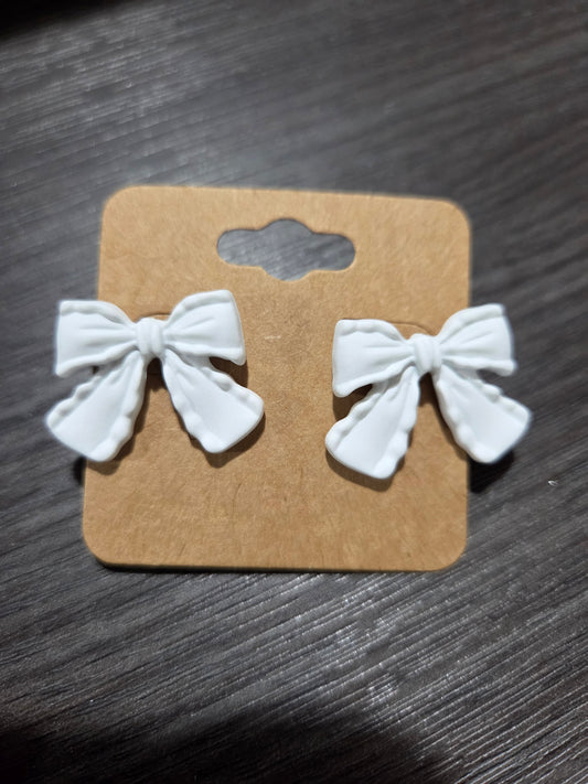 White Bow Earrings