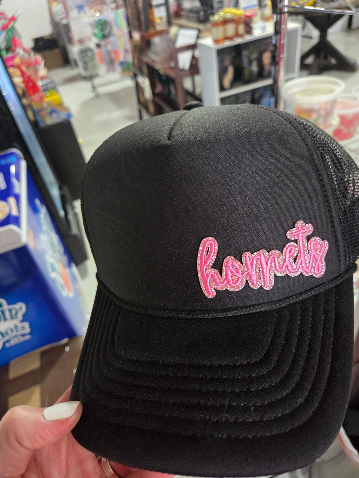 Hornets Black Hat Pink Patch