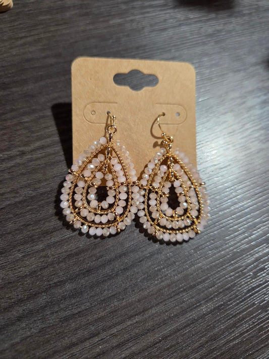 Pink Beaded Teardrop Dangle