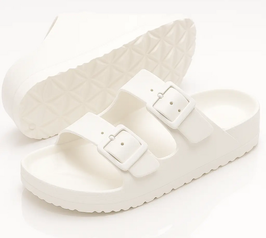 Double Buckle Sandal - White