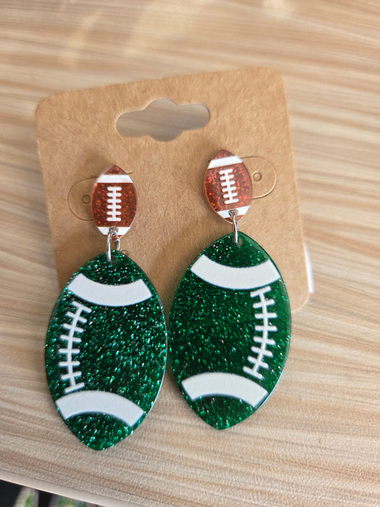 Green Football Earrings