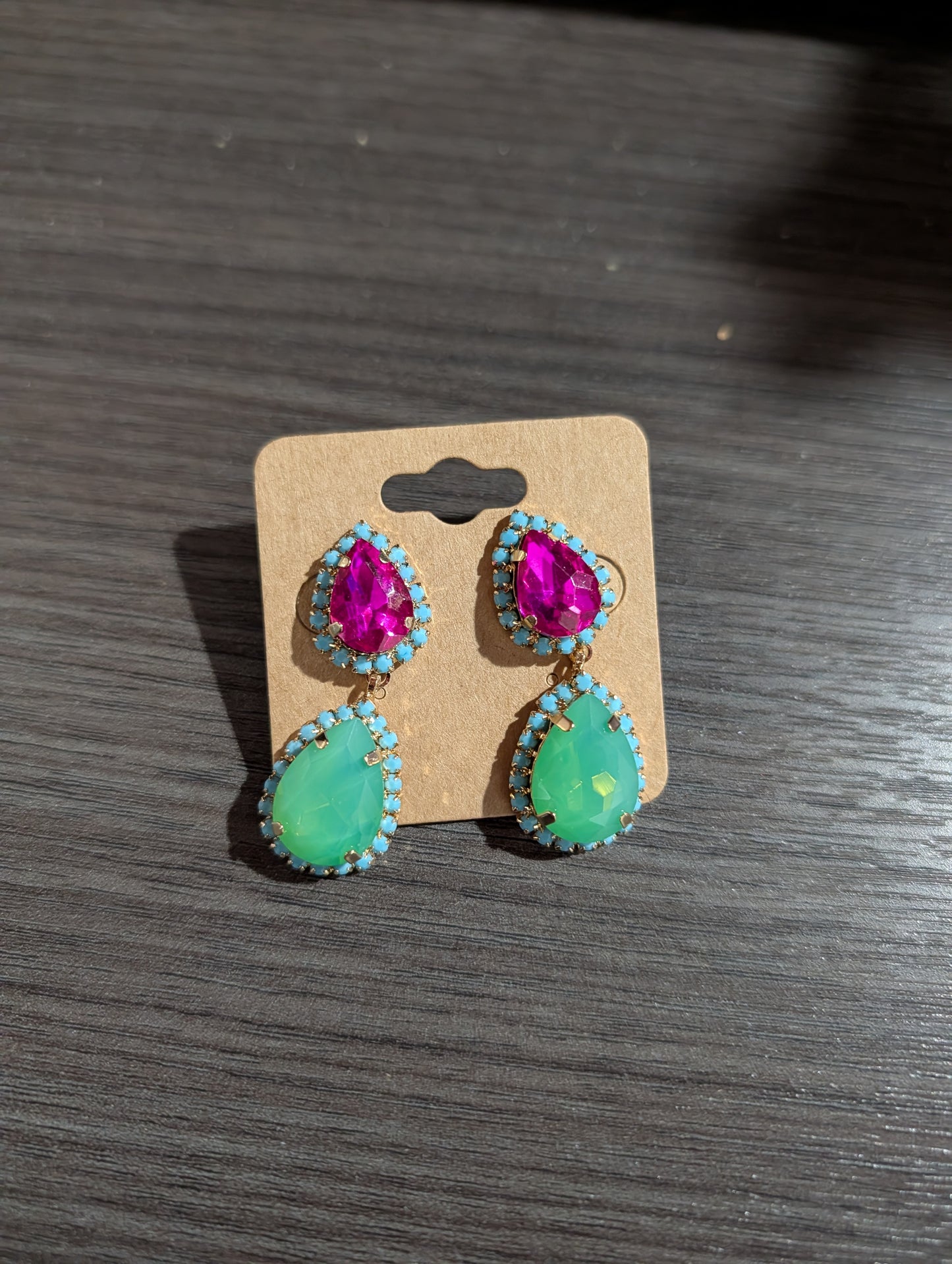 Pink/Teal Rhinestone Dangle