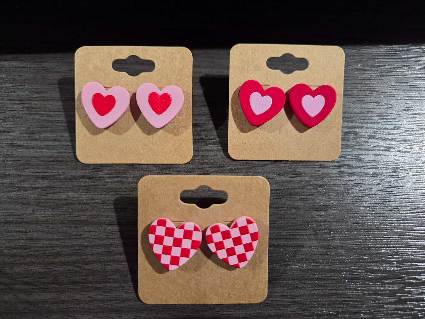 Pink/Red Heart Studs