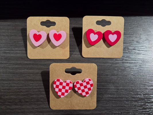 Pink/Red Heart Studs